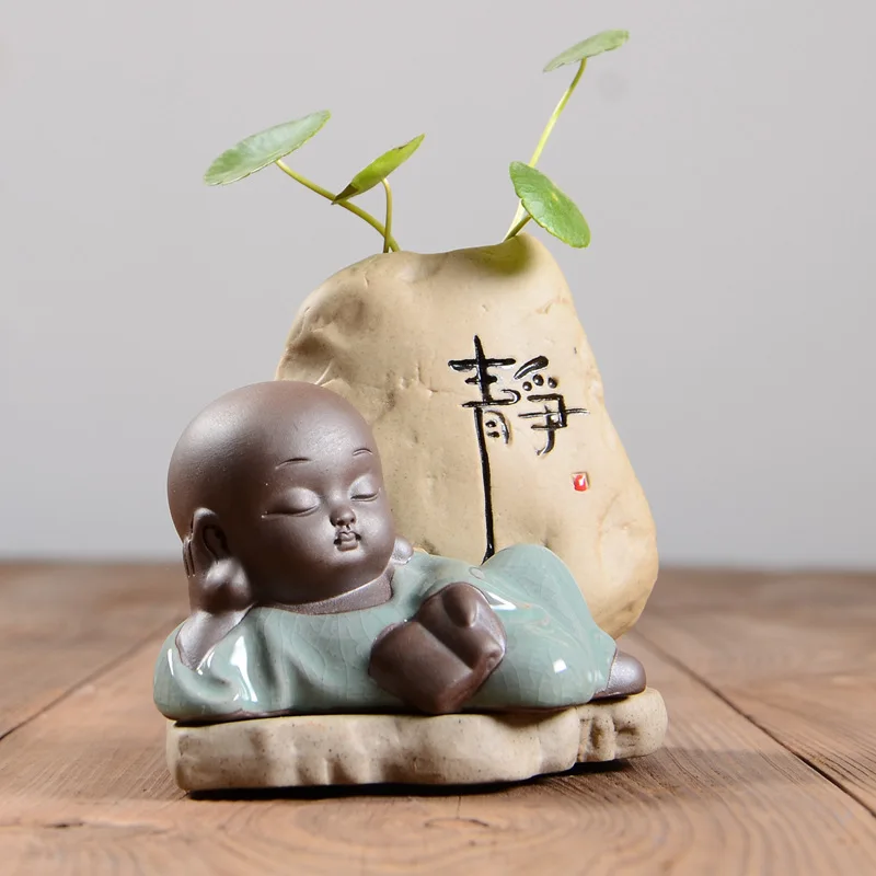 Кунг-фу монах стеклянная керамическая ваза Настольная Ваза Маленький Будда Цветочный Горшок Кашпо Бонсай Аксессуары для дома