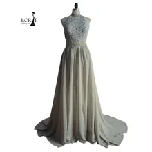 High Neck Lace Abendkleider Real Sample Chiffon Silber Backless Abschlussball-partei Graduation Kleid