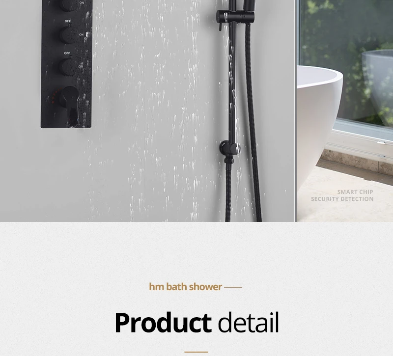 22Waterfall Rain Shower Sets Faucet Rotating Water Shower 4 Function Spa Waterfall Massage Bathroom Fixture Black Shower Set (21)