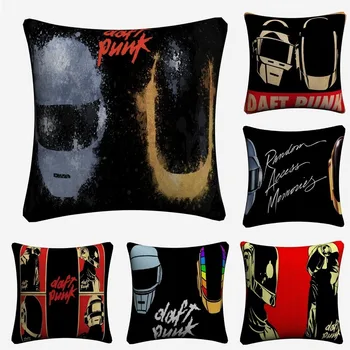

Daft Punk Rock n Roll Decorative Cotton Linen Cushion Cover 45x45cm Pillow Case For Sofa Chair Pillowcase Home Decor Almofada
