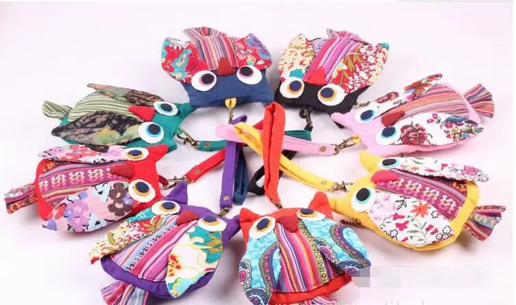 

10pcs/lot Kids Bag Owl Bag Children Purse canvas zipper casual coin wallet cartoon owl shape 12*17cm