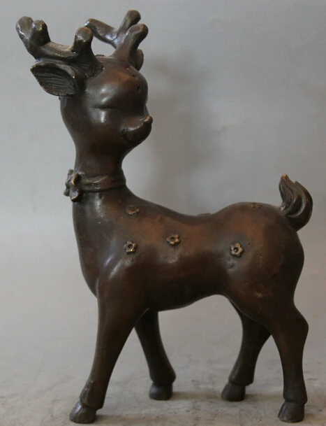 

JP S0522 10" China Bronze Folk animal fortunate Auspicious spotted deer sculpture Statue