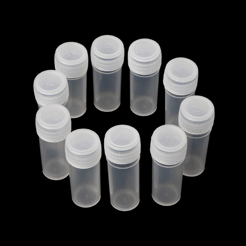 

10pcs 5ml Portable Plastic Sample Container Bottles Powder Liquid Reusable Travel Bottle Test Tubes Thread Caps Make Up