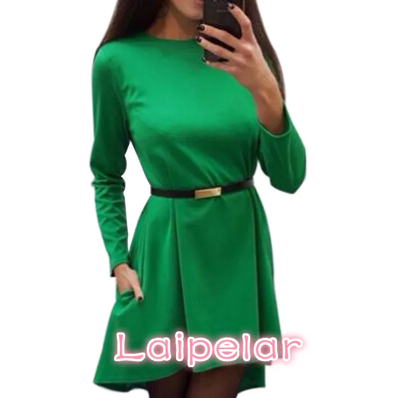 

Laipelar Women Solid Dress Autumn Casual Loose Office Lady Dresses Winter long sleeve Elegant Without Belt Q0074B