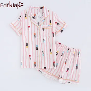 

Fdfklak Pyjama Summer For Womans Floral Sleep Wear Cotton Night Pyjamas Short Pijama Set Home Clothes Pajamas For Women Q1261