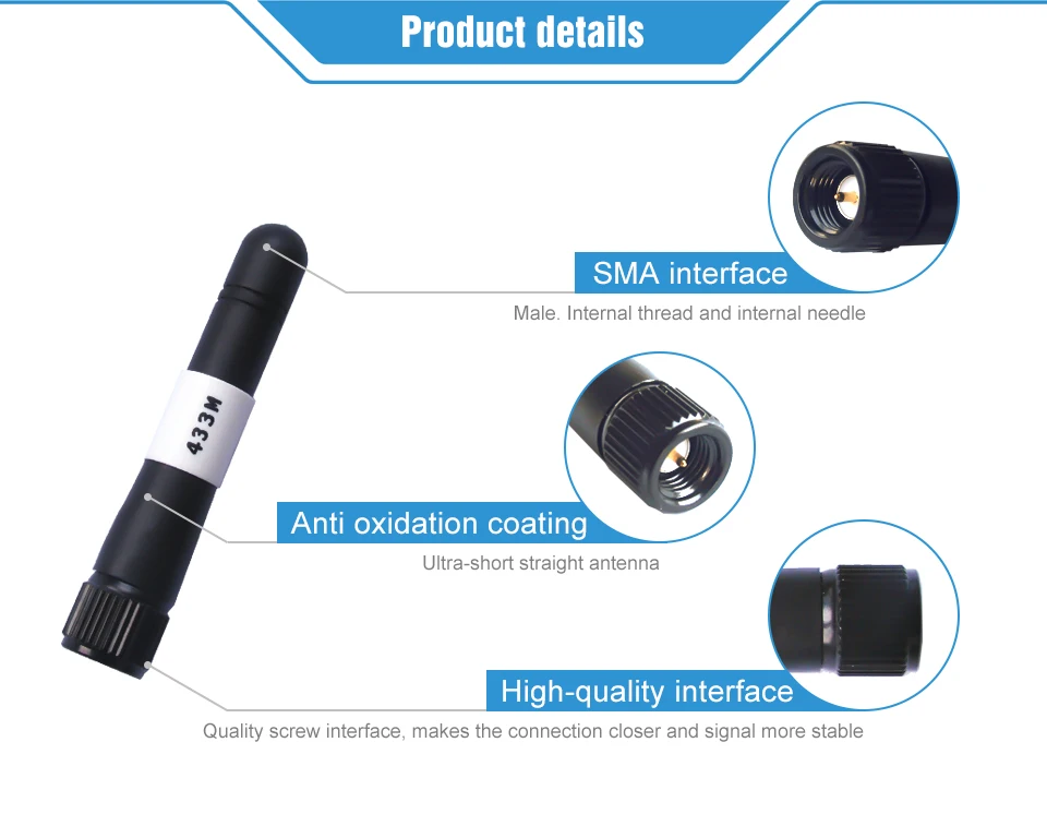 TX433-JZ-5 433 МГц 2.0dBi Усиление 50 Ом SMA-J сопротивление интерфейса менее 1,5 SWR Высококачественная всенаправленная антенна