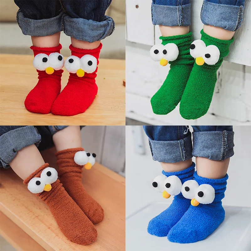 Winter Warm Coral Velvet Socks Big Eyes Novel Children Cartoon 3D Eye