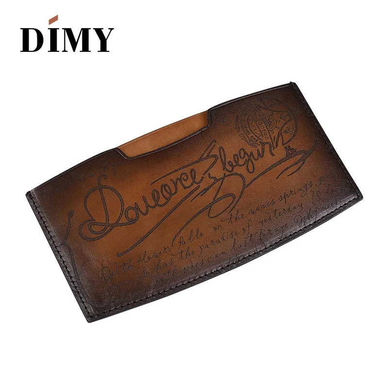 

DIMY Luxury Famous Italian Brand Leather Money Clips Hand Patina Cheque Holder Credit VISA Card Holder Cash Wallet for Men