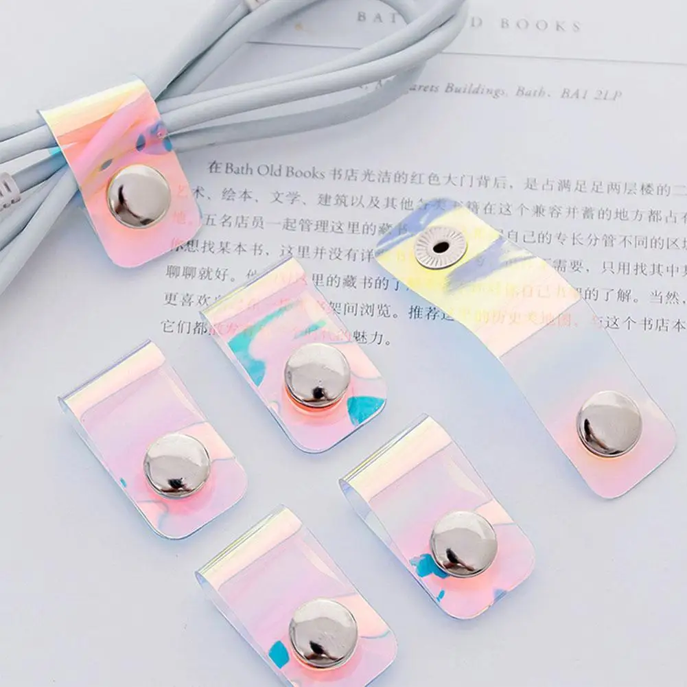 

10pcs Universal Line Clip Winder PVC Laser Snap Button Earphone Cable Storage Buckle Stationery Organizer Portable Desk Storage