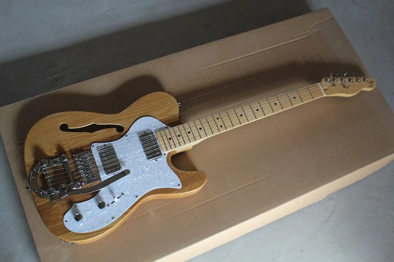 Бесплатная доставка Одежда высшего качества Полу Hollow BurlyWood F TL Гитары с Bigsby
