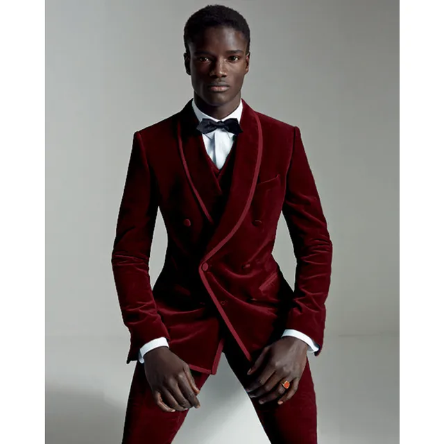 Buy Elegant Burgundy Velour Slim Fit Men Suit 2017 Best Man Groom Tuxedo Velvet