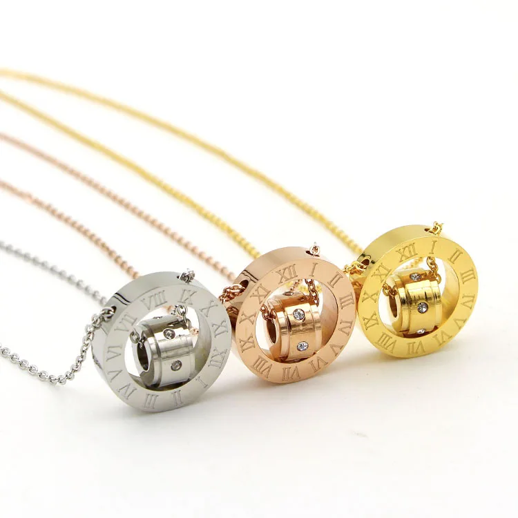 20mm big Roma numerals white crystal two circles Pendants Necklaces for women lady choker colar maxi
