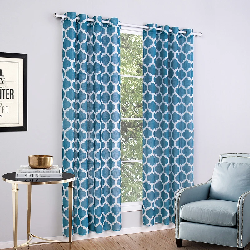 Blue Window Curtains Printed Geometric Curtains For Bedroom
