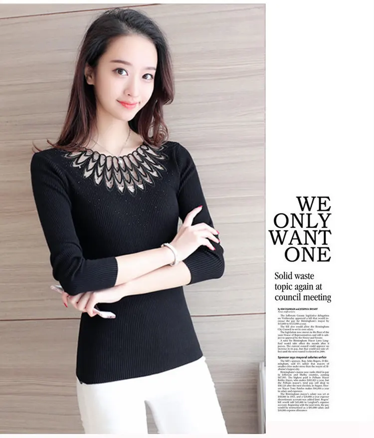 High Elastic Knitted Sweater Women 2019 Autumn Lace Patchwork Sweaters And Pullovers Lady Long Sleeve Red Pull Femme Hiver (11)