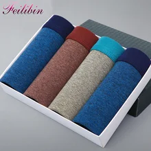 Feilibin 4 шт./лот мужские хлопковые трусы, мужское нижнее белье, боксеры, дышащие мужские боксеры, одноцветные трусы, удобные брендовые шорты