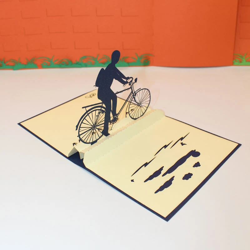  3D Handmade Riding Bike Boy Paper Invitation Greeting Cards PostCard Show Love Valentine's Day Boyf - 32916539008