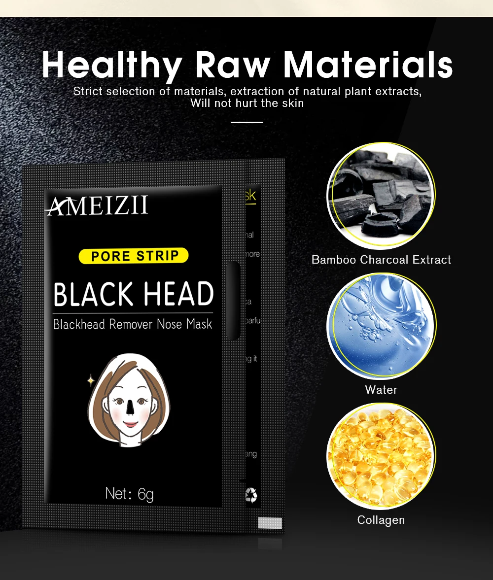 Ameizii Bamboo Charcoal Black Facial Korean Face Peeling Mask Nose Blackhead Remover Dots Skin Care Deep Cleaning Acne Treatment