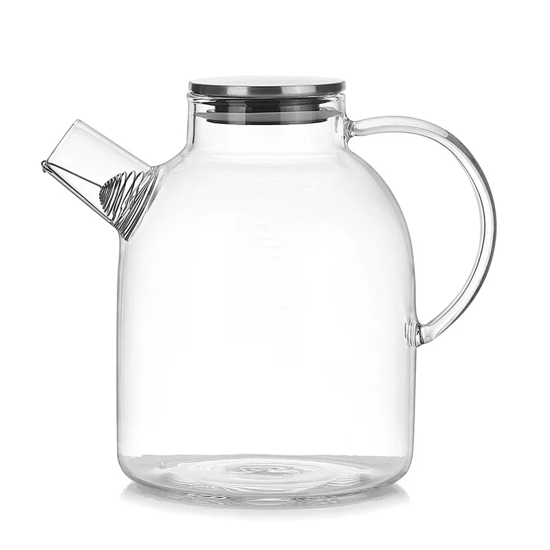 

1800ml Water Pitcher, Resistant Transparent Glass Kettle Teapot Coffee Juice Jug with Stainless Strainer Functional