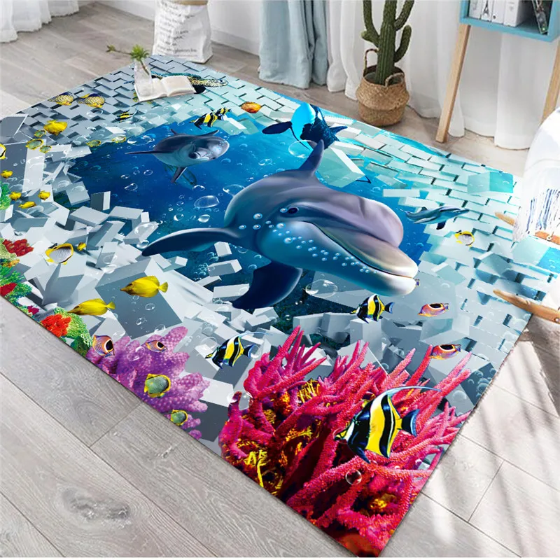 

3D Underwater World Printed Carpet Household Bedroom Decor tapete Child Room Antiskid Mat Carpets for Living Room large Area Rug