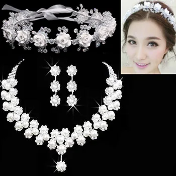 

Bridal Jewelry Sets Silver Crystal Rhinestone Earrings & Necklace & Tiara Crown
