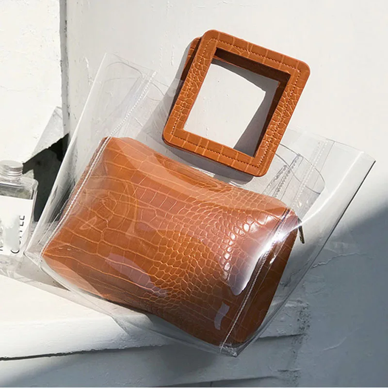 

Plastic Messenger Women PVC Beach Bag Waterproof Transparent Bags Fashion Women's Handbags Composite Bag brand female Totes