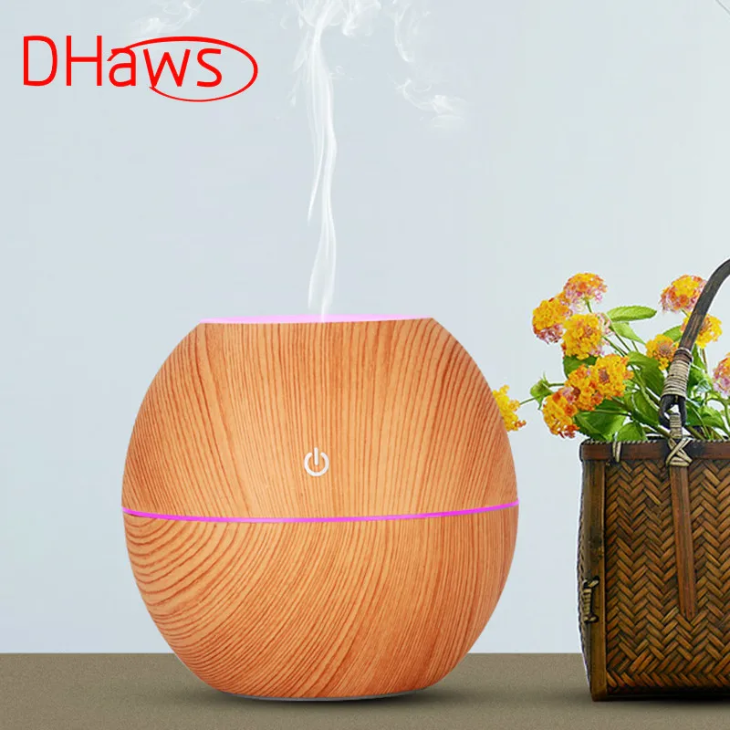 

DHaws Essential Oil Diffuser 130ml Aromatherapy Humidifier Ultrasonic Diffuser Wood Grain Waterless Auto Shut Off 7 Colors Light