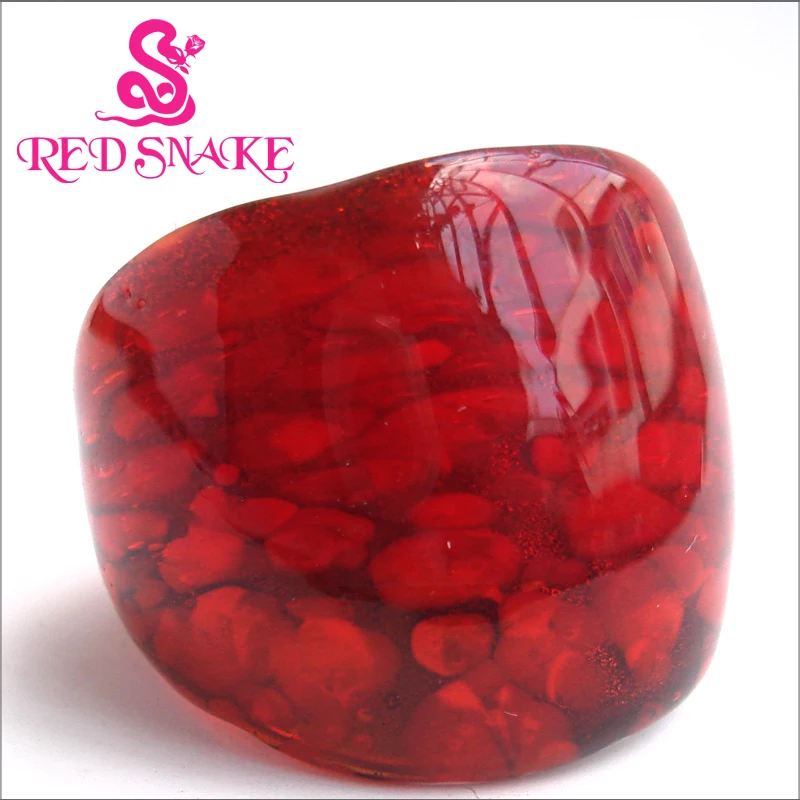 RED SNAKE Fashion Ring Pure Handmade Golden sand bottom with dots and red color Murano Glass Rings | Украшения и аксессуары