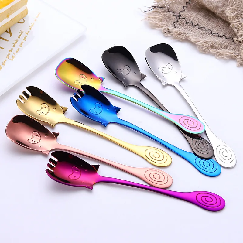 BalleenShiny Colorful Coffee Stir Spoon Cartoon Pig Lovely Dessert Cake Jelly Honey Scoop Kitchen Store Tableware Cup Decoration