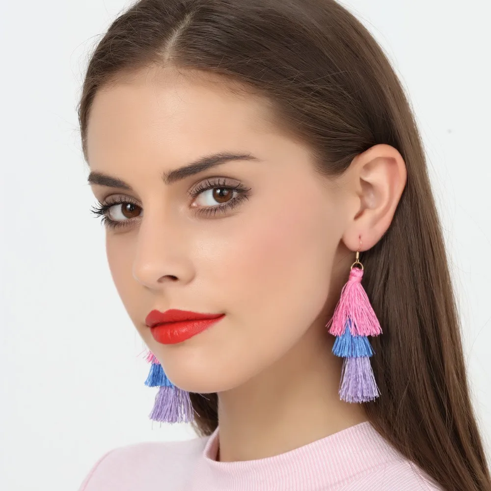 

Tassel Earrings Boho Bohemian Long Exaggerated Big Fringe Dangling Earrings for Women Orecchini Lunghi Oorbellen Lang Kolczyki
