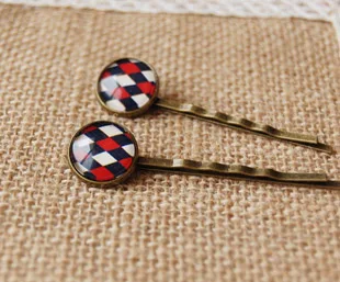 Preppy Scottish font b Tartan b font Cross Plaid Print Glass Cabochon Hairpins for Girls Mediterranean