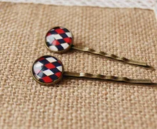 Preppy Scottish Tartan Cross Plaid Print Glass Cabochon Hairpins for Girls Mediterranean Style Bronze Hair Clips Handmade fq019