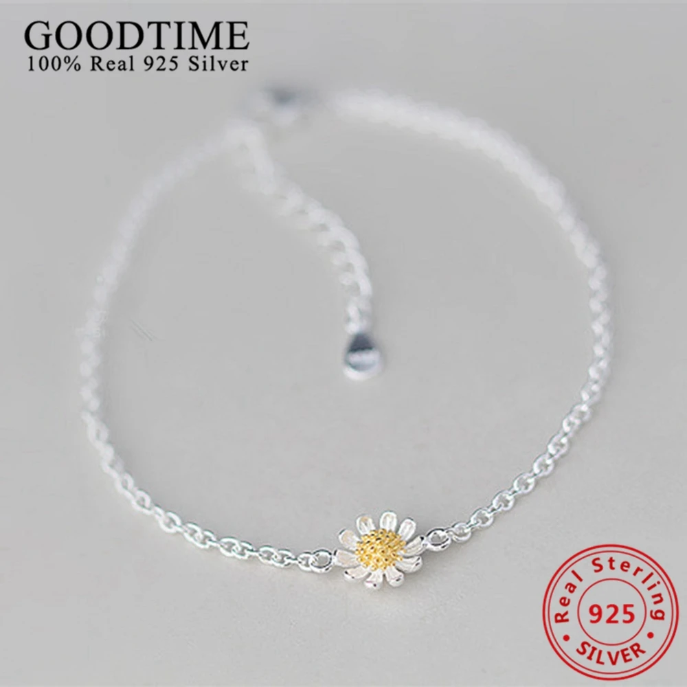 

925 Sterling Silver Jewelry Trendy Sunflower Bracelets for Women Silver 925 Jewelry Link Chain Bracelets & Bangles Children Gift