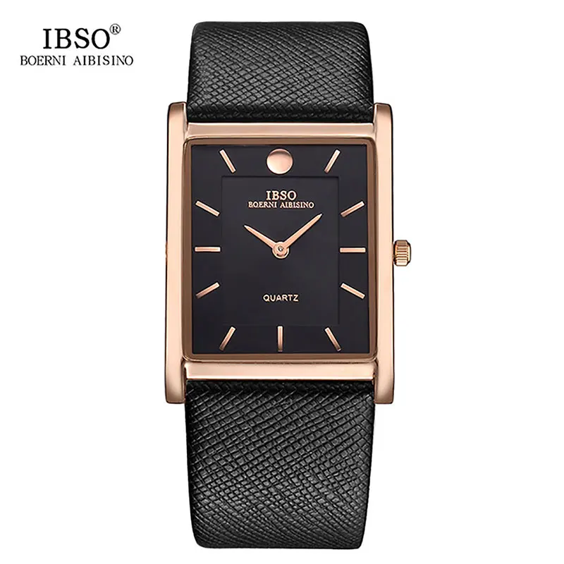 IBSO Роскошные мужские часы прямоугольник ультра тонкие часы кожаный ремешок Розовое золото деловые часы дизайн Relogio Masculino 2232 - Цвет: IBSO2232RGB