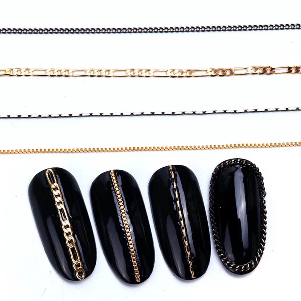 

100cm 3D Nail Art Metal Chain Gold Studs Necklace Jewelry Glitter Striping Snake Bone Manicure Punk Alloy Decoration Frame LA780