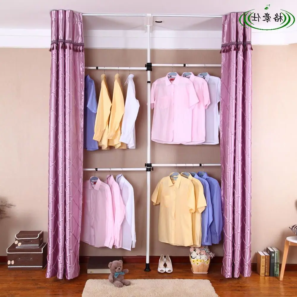 Korean furniture wardrobe simple hangers metal frame floor cloth