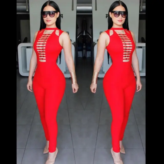 2017 spring celebrity runway red bandage jumpsuit rompers