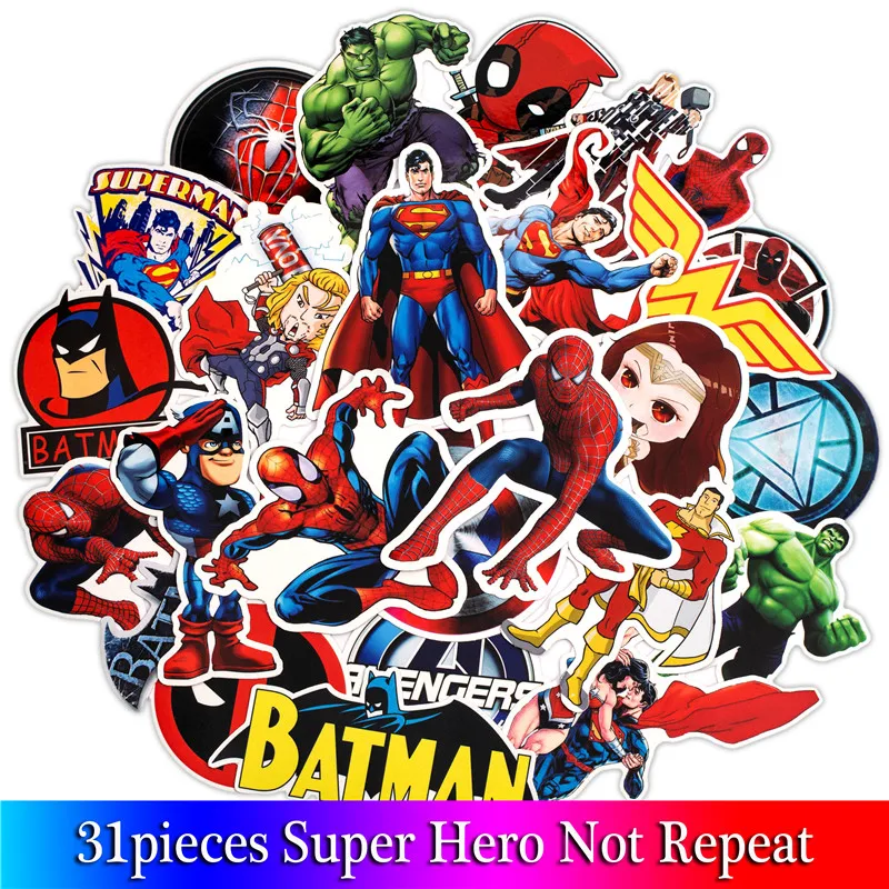 

31PCS Super Hero Stickers Movies Character Sticker For DIY Luggage Laptop Skateboard Motorcycle Pattern Sticker