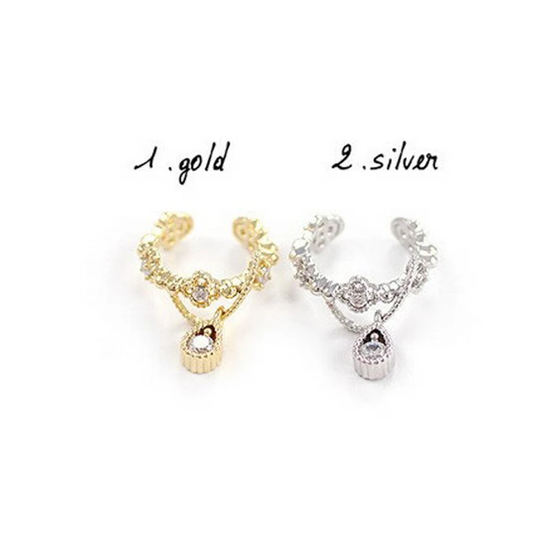 

(One Piece) Crystal Clip On Earring Jewelry Silver Gold Color Women Ear Cuff Wrap Rhinestone One Water Drops Wedding Clear Stone