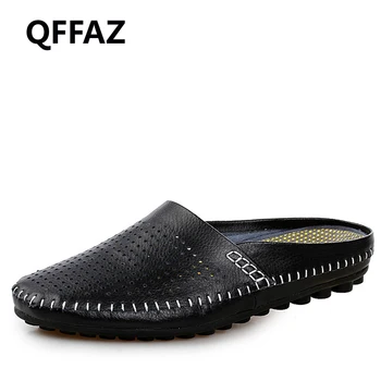 

QFFAZ New Summer Fashion Sandals Men Quick Drying Beach Slipper Flat Breathable Outdoor Sandals Genuine Leather Casual Shoes