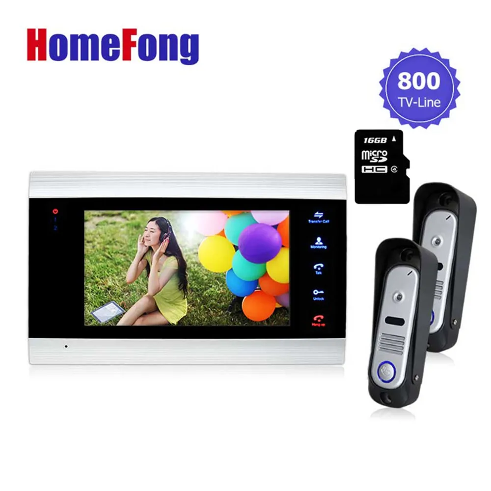 

Homefong HD Touch key 7" Video Door Phone Doorbell Intercom Kit with16GB SD card Picture/Video Record 800TVL 2 Doorbell Camera