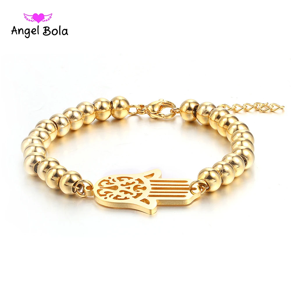 

Charms Muslim Hand Bracelet Islam Bangles Beads Femme Gifts for Women Female Stainless Steel Jewelry Braslet Gold Gift