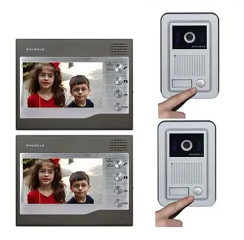 

ZHUDELEPromotion Home Security For 2 Doors Kits 2X7"Video Door Phone Intercom Doorbell+700TVL HD IR Camera with Waterproof Cover
