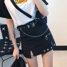 Европейская и американская Ретро металлическая цепь короткая юбка женская индивидуальная юбка с высокой талией