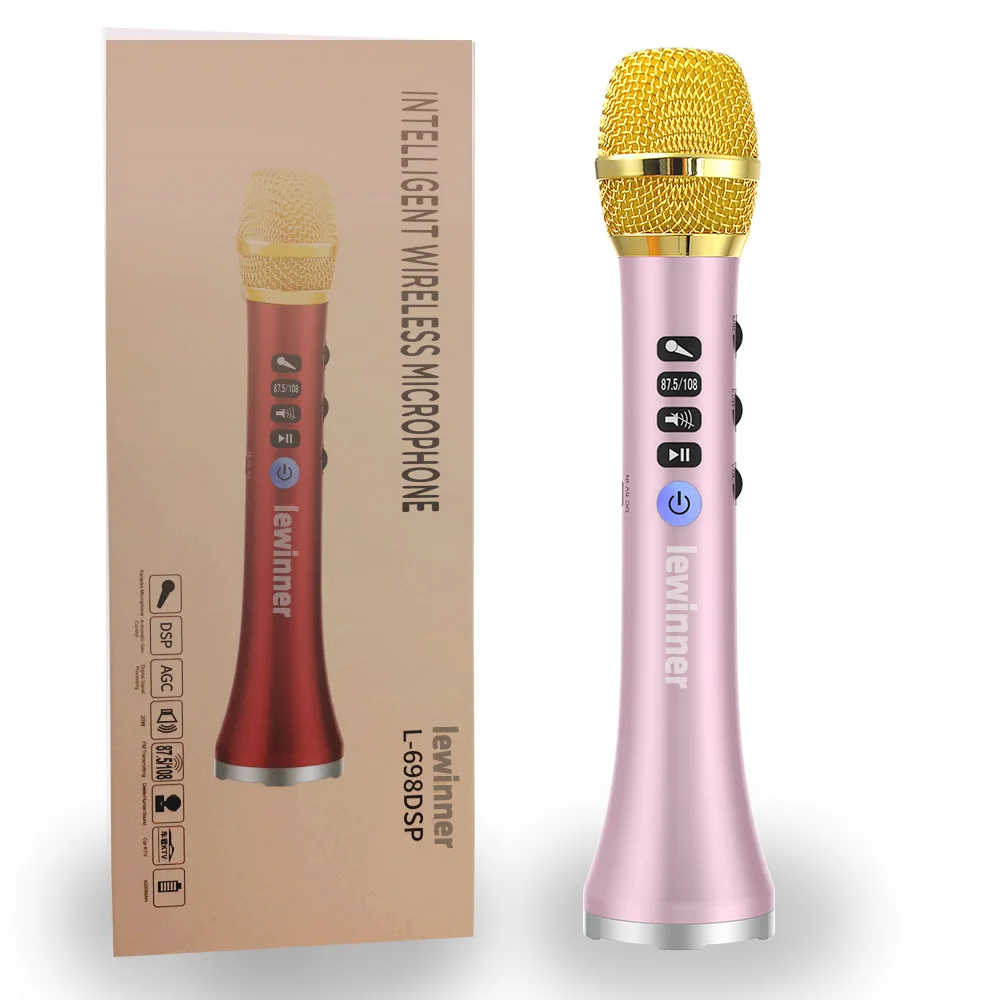 Lewinner L-698DSP Профессиональный 20 Вт Bluetooth караоке микрофон динамик Портативный беспроводной мини домашний KTV для пения и воспроизведения музыки - Цвет: pink