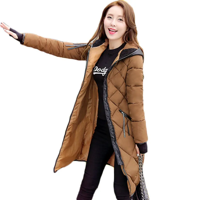 Winter Jacket Women Maxi Coats With Gloves Casual Cotton