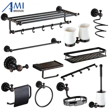 

Twin Flowers Series Blackened Copper Bathroom Accessories Towel Shelf Towel Bar Paper Holder Cloth Hook Soap Dish Cup Holder