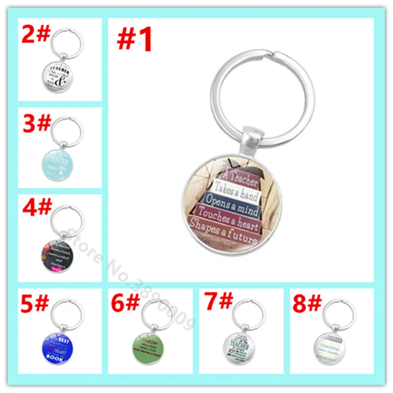 

1 pcs A great teacher takes a hand opens mind and touches heart shapes future keychain Time Gems Teacher's Day gifts key chain