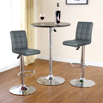 

2PC Nine-grid Cushion Chair Synthetic Leather Swivel Bar Stools No-Handrails Height Adjustable Chairs with Footrest Barstool HWC