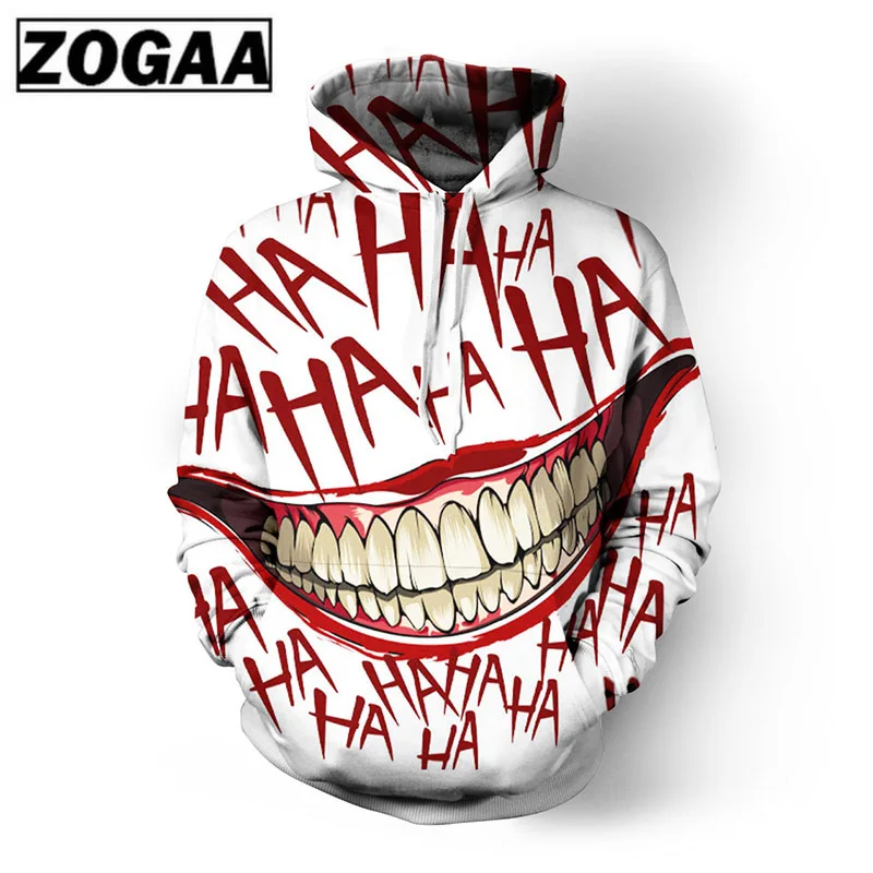 NEW Hip-hop Style Long Sleeve Round Neck Loose Hoodies for Men and Women with Horrific HAHA , Dc Joker Graphic  2019