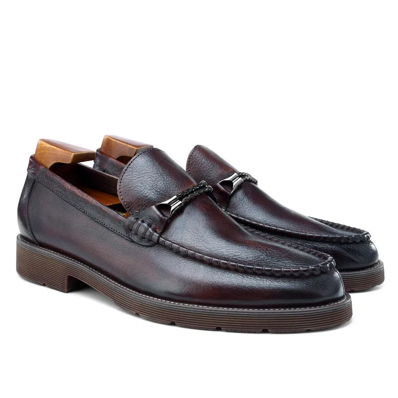 

Fashion Deep Brown / Brown Summer Loafers Prom Shoes Mens Dress Shoes Genuine Leather Casual Shoes Male Wedding Shoes